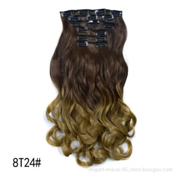 Clip In Hair Extension 22"inch 140g Women's False Wavy Hairpiece 6pc/set Synthetic Curly Full Hair Set Heat Resistant